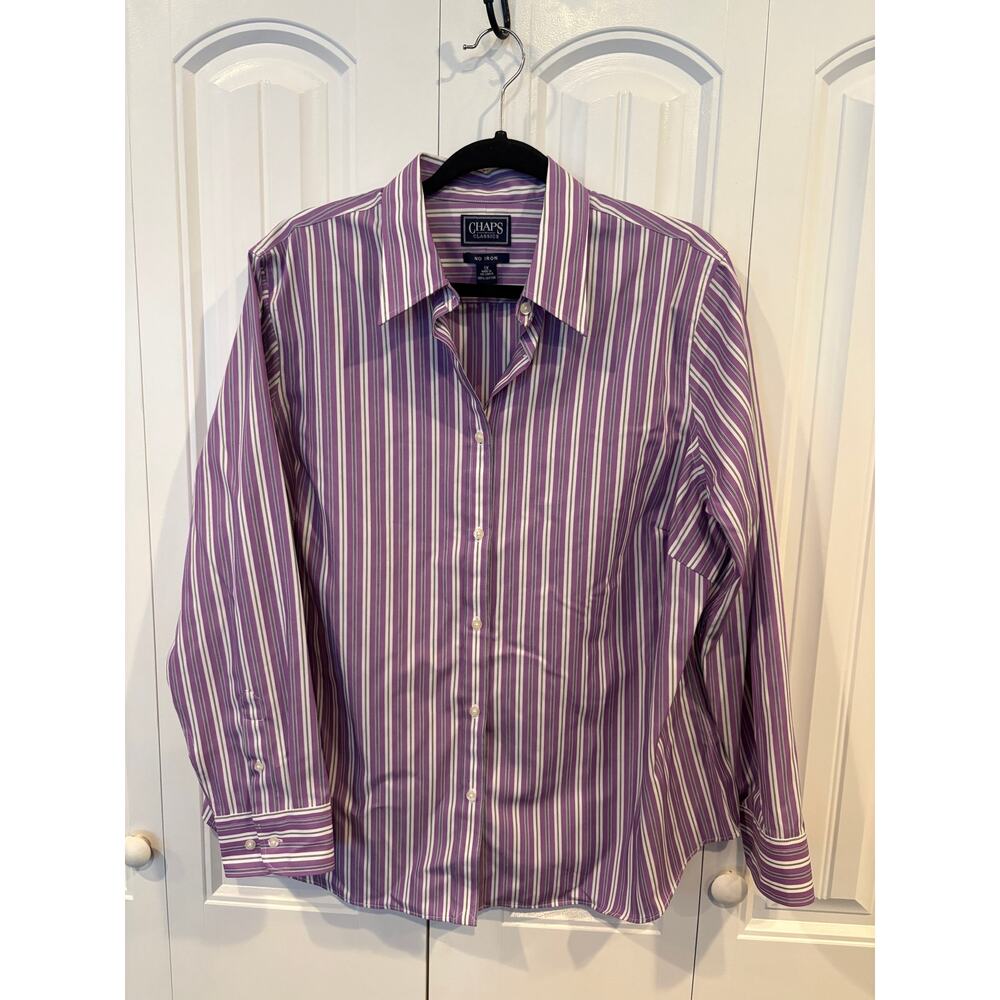 Chaps Purple And White Stripe Button Down Shirt Size 1X